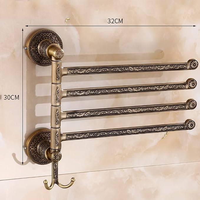 ZHOUXIAO Swing Out Towel Bar Gold Carved Finish, Vintage Towel Racks - Image 3