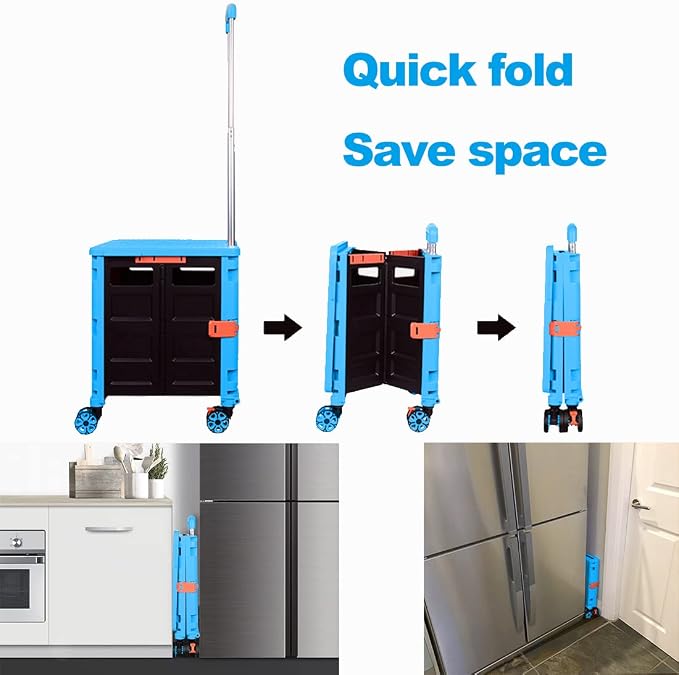 Foldable Utility Cart Folding Portable Rolling Crate Handcart Shopping Trolley - Image 2