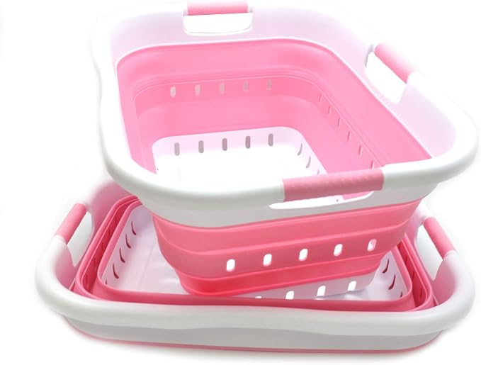 SAMMART 41L Set of 2 Collapsible 3 Handled Plastic Laundry Basket -Foldable Pop - Image 2