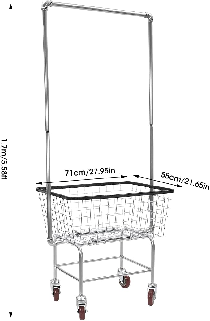 Steel Wire Laundry Cart Commercial Rolling Laundry Butler - Image 2