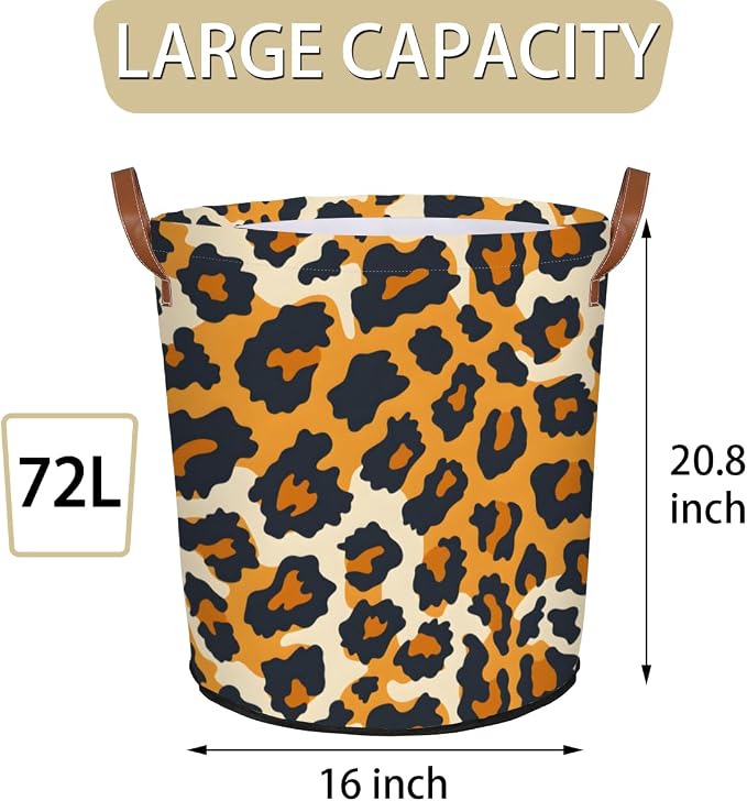 Leopard Print Laundry Hamper Waterproof Collapsible Basket - Image 2