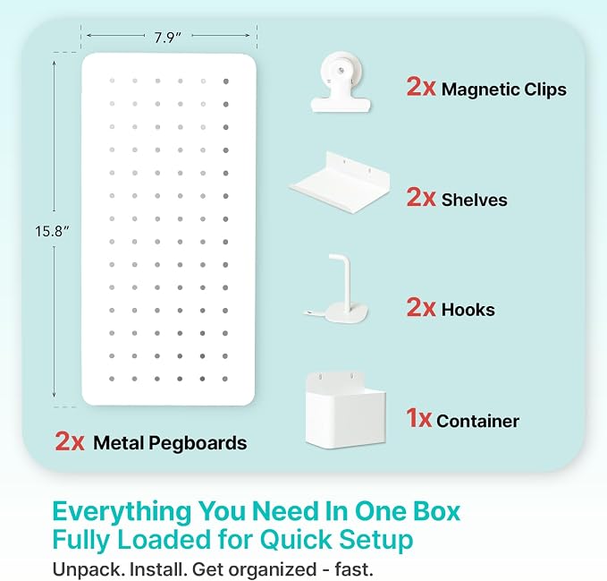 Upgraded Metal Pegboard Wall Organizer Kit – Magnetic, Heavy-Duty Peg Board - Image 6