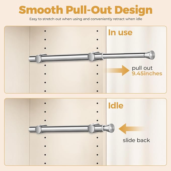 12" Pull-Out Valet Rod for Closet Organization, Add Extra Hanging Space 304 - Image 2
