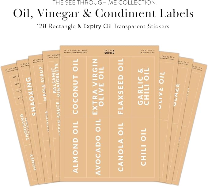 SAVVY & SORTED Oil Vinegar and Condiment Labels, 128 Preprinted Pantry Stickers - Image 3