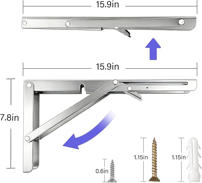 Heavy Duty Folding Shelf Brackets 16 Inch 4 Pack, Collapsible Stainless Steel - Image 2