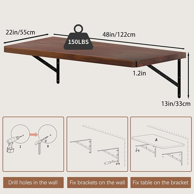 Floating Wall Desk for Home Office, Wall Mounted Table - Image 2