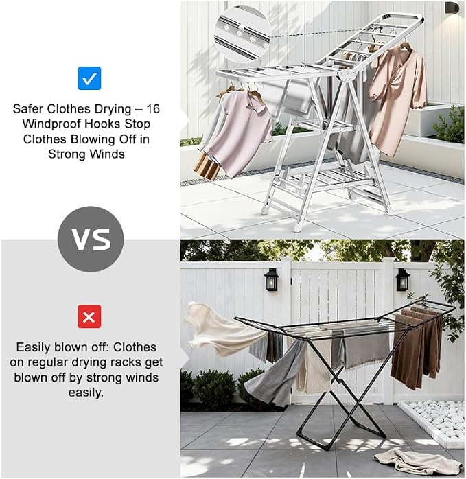 MIKEE Clothes Drying Rack, Stainless Steel Foldable Laundry Drying Rack - Image 4
