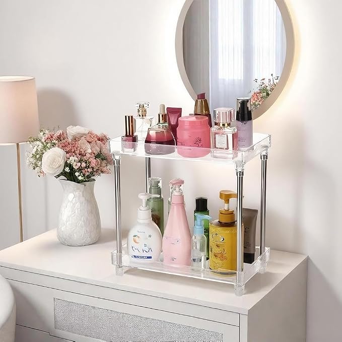 Body Spray Organizer, 2 Tier Bathroom Counter Organizer Acrylic Clear Corner - Image 3