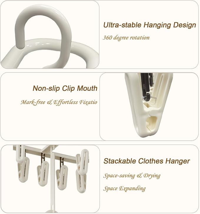 Clothes Drying Hanger with 12 Clips 2 Pack Folding Portable Hanging Drying Rack - Image 3