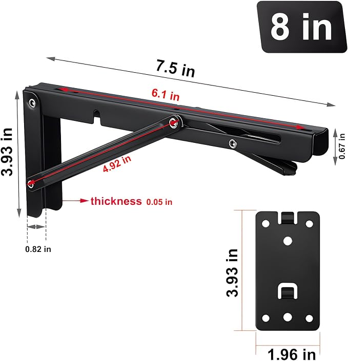 Folding Shelf Brackets，8 Inch Detachable Folding Bracket，2 Pack Heavy Duty Wall - Image 6