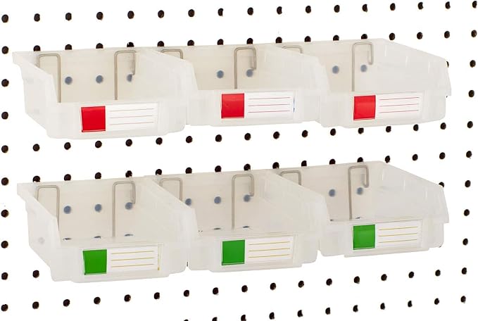 Pegboard Bins - 3.5" Bins, 6 Pack Clear - Hooks to Any Peg Board - Organize by RightArrange