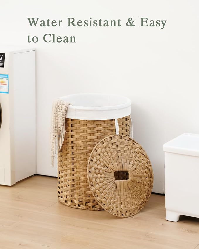 Laundry Hamper with Lid 23.8 Gal Round Laundry Basket with Lid Handwoven - Image 3