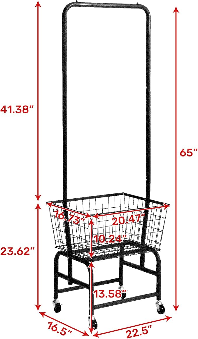 ALIMORDEN Laundry Cart with Clothes Rack, Rolling Laundry Butler with Wire - Image 5