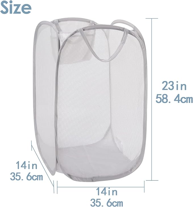 Foldable Pop Up Laundry Hamper – Set of 2 Collapsible Mesh Baskets - Image 2