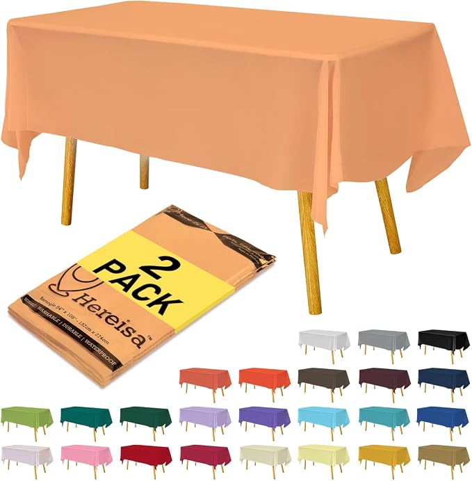 Plastic Peach Tablecloths 2 Pack Disposable Table Covers 54 x 108 Inch PEVA by Hereisa