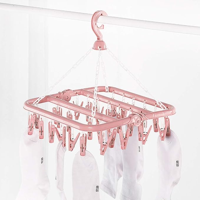 Clothes Drying Hanger with 32 Clips and Drip Foldable Hanging Rack - Image 6
