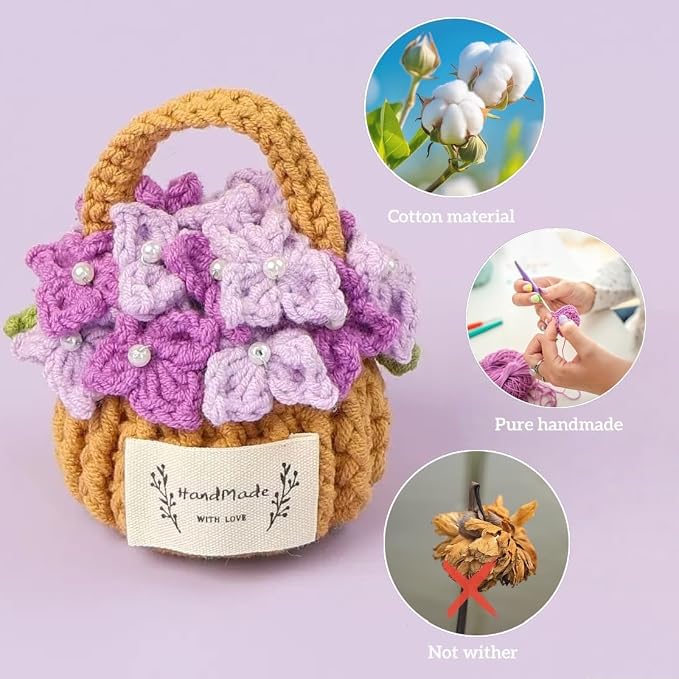 Car Mirror Hanging Accessories, Crochet Plant Decor, Boho Knitted Flower Basket - Image 3