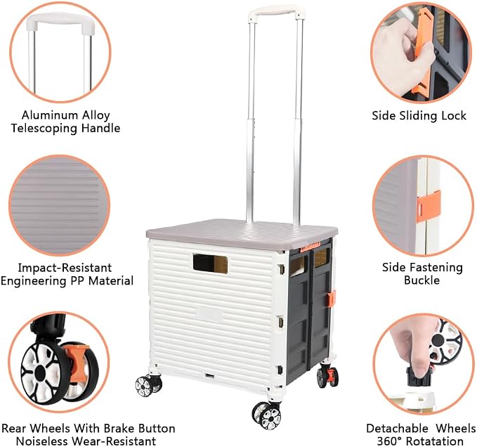 FELICON SELORSS Foldable Utility Cart Folding Portable Rolling Crate Handcart - Image 2