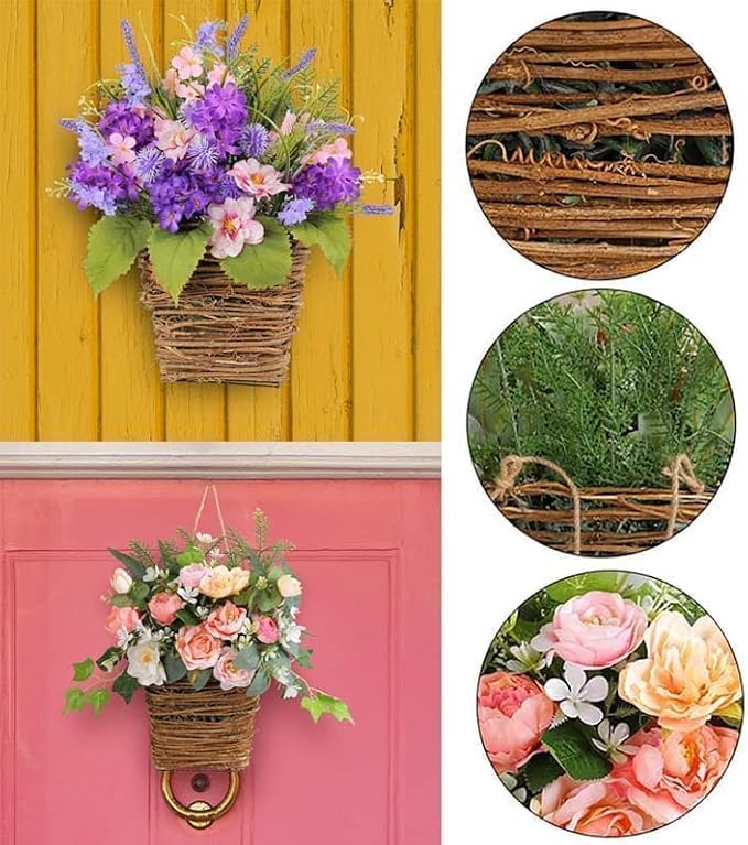 Cream Hydrangea Door Hanger Basket Wreath, Farmhouse Wreath - Image 5