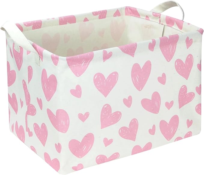 Rectangular Pink Heart Fabric Storage Basket, Books Box, Lovely Storage Trunk by NTAOHAMPER