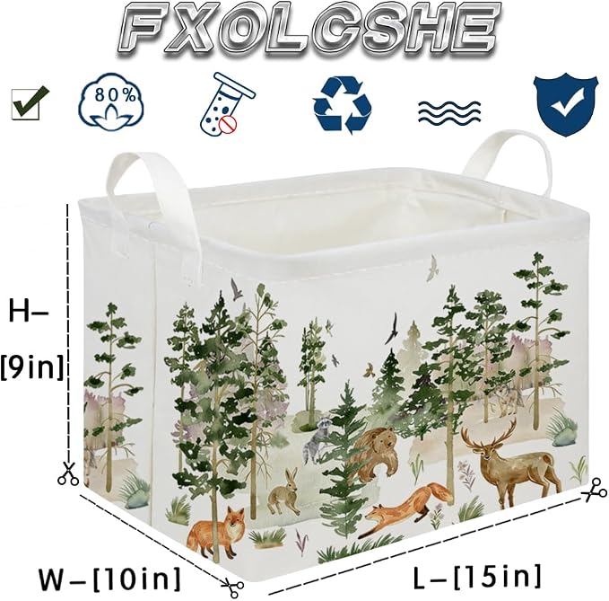 Rectangular Woodland Animal Basket Kids Baby Storage Basket, Bear Fox Boys - Image 8