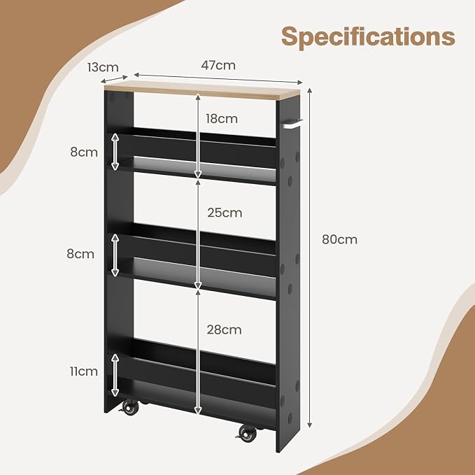 TANGZON 4-Tier Storage Trolley, Slide Out Slim Rolling Kitchen Cart - Image 6
