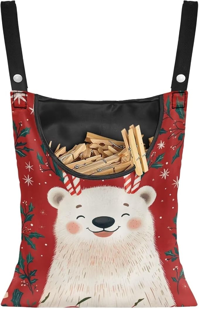 Bear Clothespin Bag with Hanging Hook Summer Laundry Clothes Pin Holder by Bivxisrvo