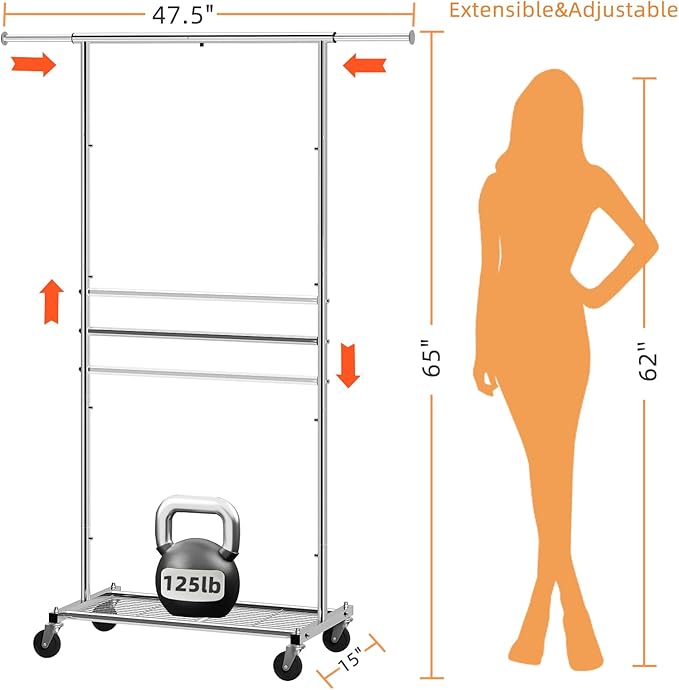Simple Trending Standard Clothing Garment Rack, Rolling Clothes Organizer - Image 7