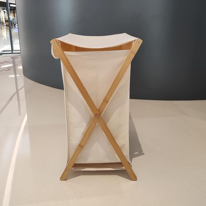 Bamboo Wood X-frame Laundry Hamper - Image 2