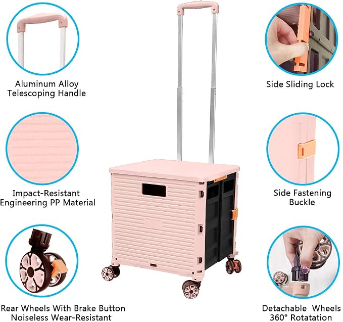 FELICON SELORSS Foldable Utility Cart Folding Portable Rolling Crate Handcart - Image 2