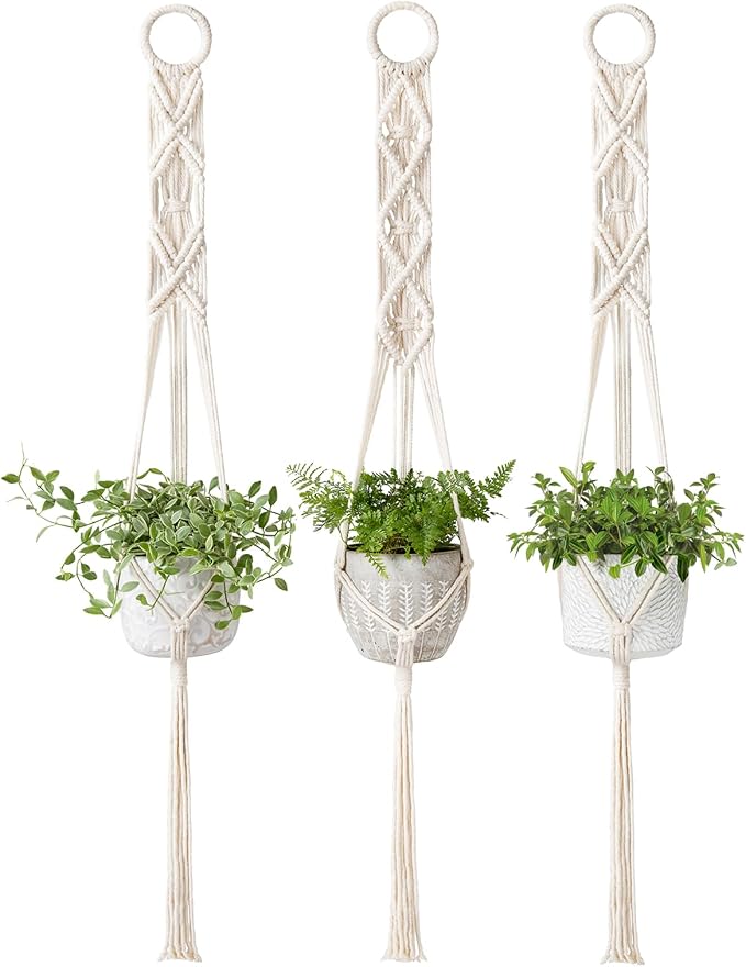 Mkono 3 Pack 39 Inch Macrame Plant Hangers Indoor Wall Hanging Planter Basket by Mkono