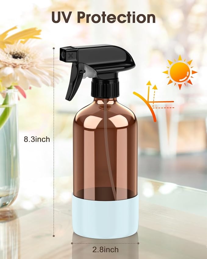 Glass Spray Bottle with Silicone Sleeve Protection, Amber Glass Spray Bottle Set - Image 3