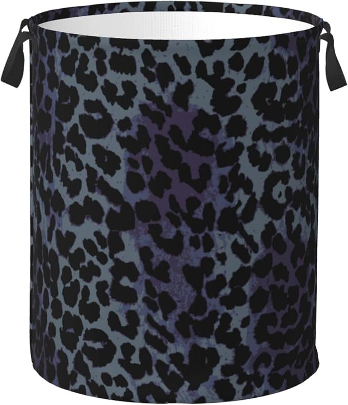 Grey And Black Leopard Print Laundry Hamper Bag by Unknown