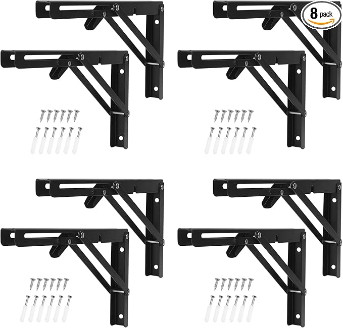 8 Pack 12 Inch Black Folding Shelf Brackets by Unknown