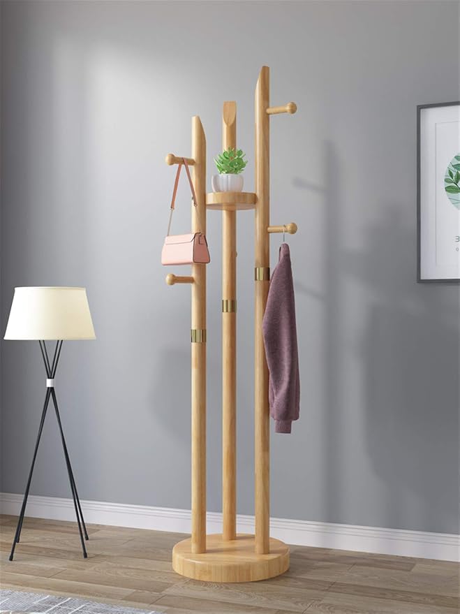 Mlaea Wood Coat Stand Rack, Floor-Standing Coat Rail - Image 5