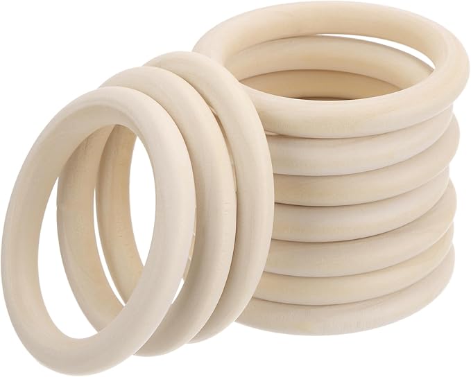 MECCANIXITY 15pcs 3.1" Unfinished Wooden Rings Smooth Natural Wood Macrame Rings by MECCANIXITY