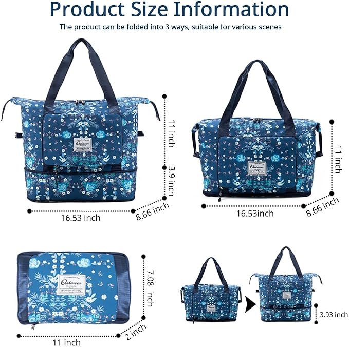 Large Capacity Foldable Travel Bag Expandable Portable Carry on Bag Dry&Wet - Image 3