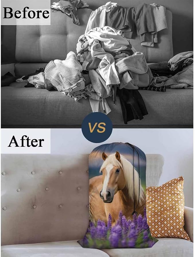 Swono Large Dirty Clothes Laundry Bag Palomino Horse - Image 5
