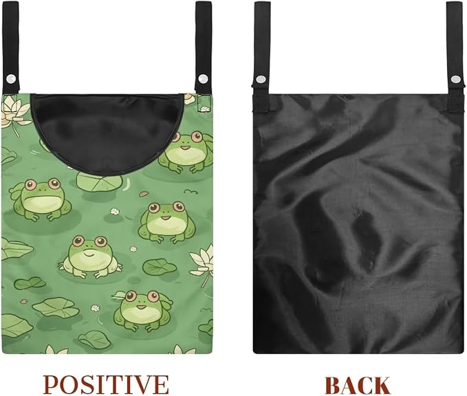 Cute Frog Clothespin Bag with Hanging Hook Reusable Laundry Canvas Clothes Pin - Image 7
