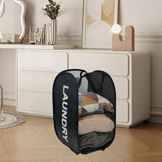 Pop Up Laundry Hampers, Collapsible Mesh Laundry Baskets, 2 Pack Black Clothes - Image 8