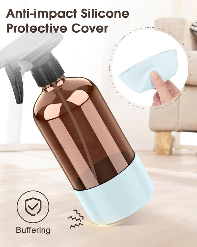 Glass Spray Bottle with Silicone Sleeve Protection, Amber Glass Spray Bottle Set - Image 4