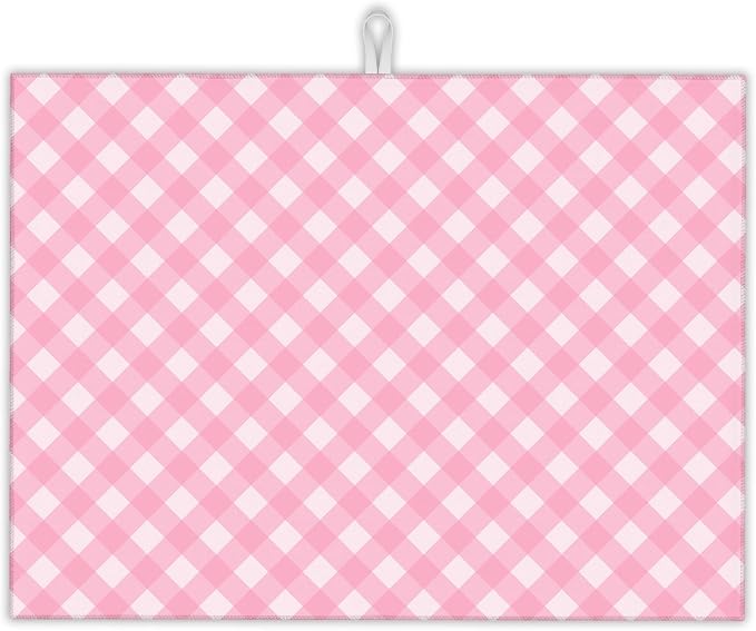 Pink White Checkered Dish Drying Mats 18x24 Inch, Dish Pad Drying Rack Mat by UIUPRO