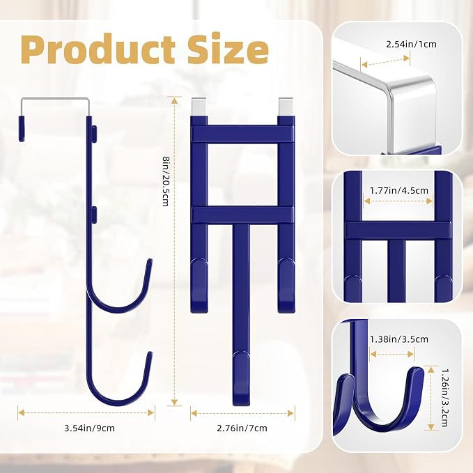 Over The Door Hooks, 2 Pack Heavy Duty Triple-Hook Door Hanger Hooks - Image 3