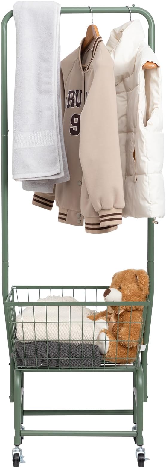 ALIMORDEN Laundry Cart with Clothes Rack, Rolling Laundry Butler with Wire - Image 7