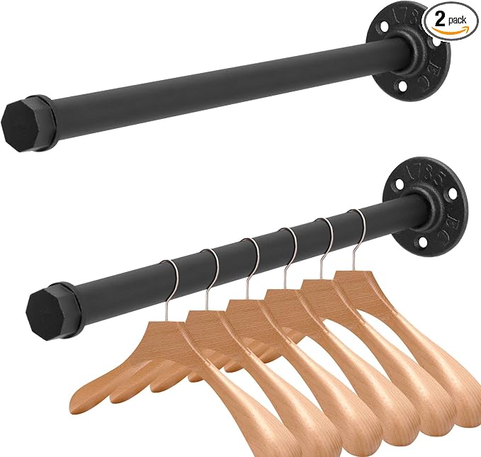 2 Pcs 12 Inch Industrial Pipe Clothes Rack DIY Wall Mounted, Heavy Duty Rustic by Jeasor
