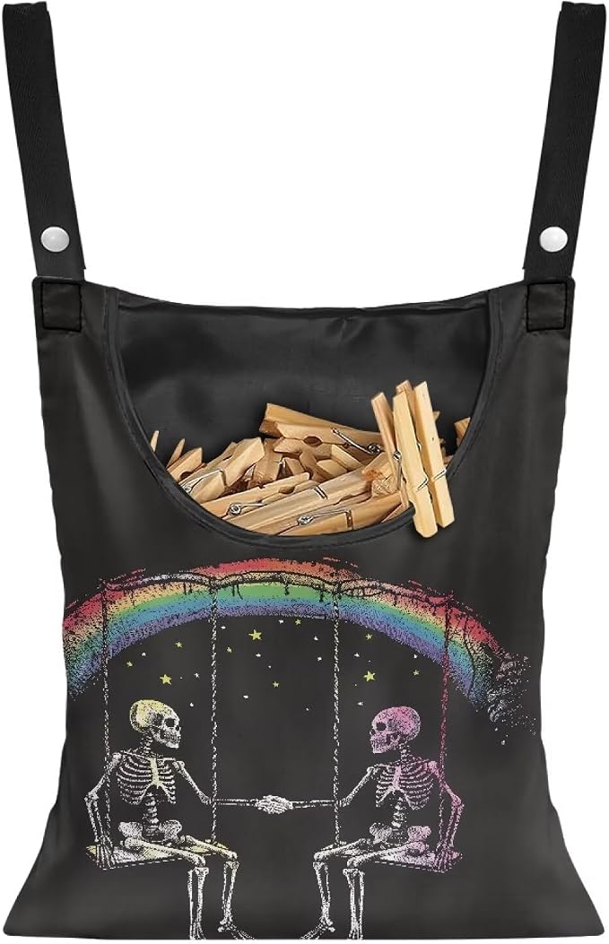 Rainbow Skeleton Clothes Pin Hanging Bag Clothespin Storage Bag Portable Clip by Psesaysky