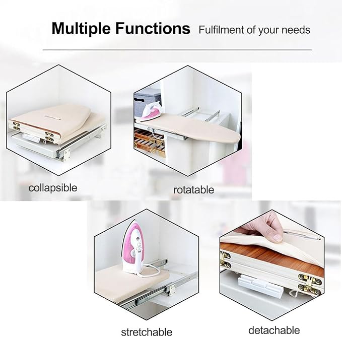 Wall-mounted ironing board, pull-out ironing station, 180° swivel ironing - Image 3