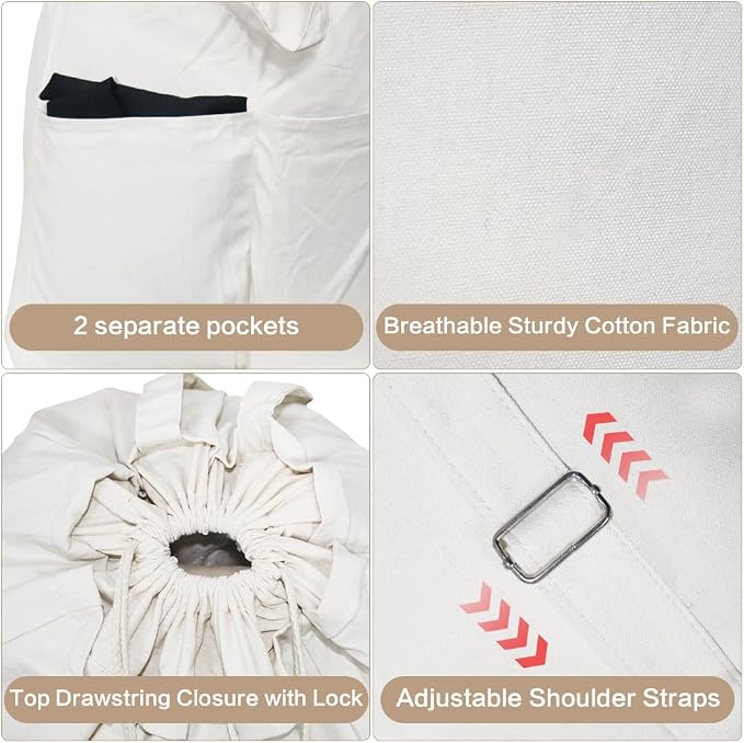 Pack of 2, 100% Breathable Cotton Canvas Laundry Backpack - Image 4