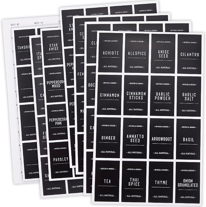 360Pcs Rectangle Spice Labels Stickers Black Spice Bottle Stickers Preprinted by SOFPLATE