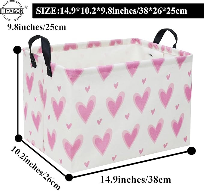 HIYAGON Rectangular Heart Pink Gift Basket Empty Kids Storage Bin Basket - Image 6